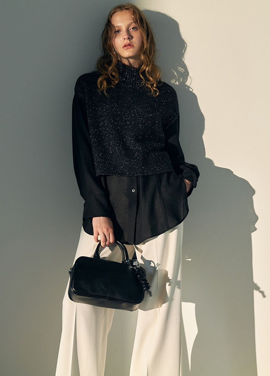 混毛金蔥高領針織背心